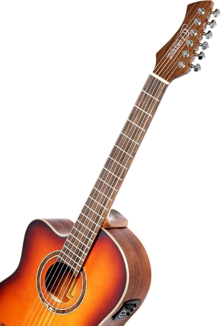 Ortega Guitars 4/4 Linkshänder Konzertgitarre Performer Series Slim Neck Elektro-akustische Gitarre,