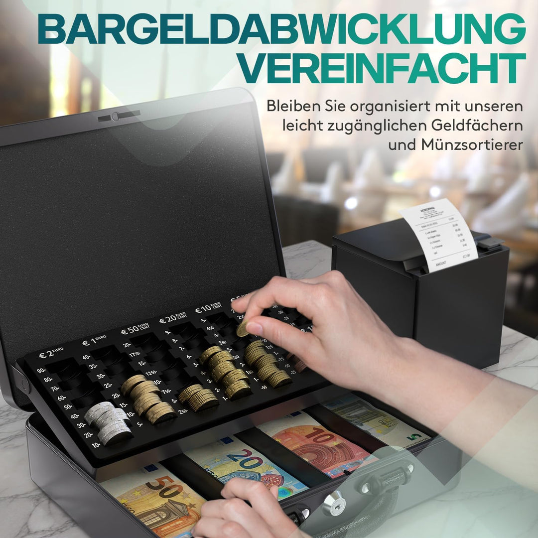 ACROPAQ Geldkassette - Abschliessbar, Mit Münzzählbrett, 30 x 24,5 x 9 cm, Mit 2 Schlüsseln, Premium