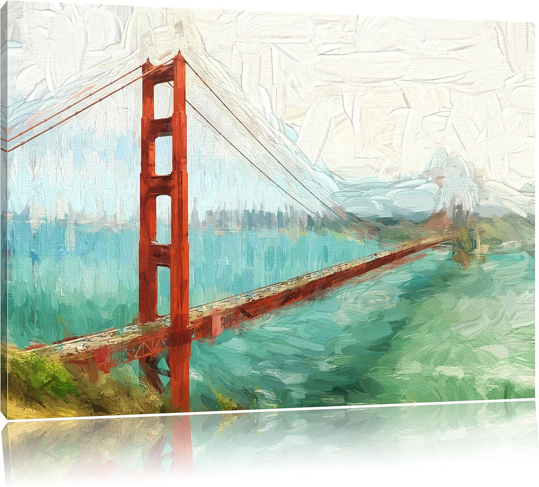 Pixxprint Golden Gate Bridge in San Francisco Kunst Pinsel Effekt, Format: 100x70 auf Leinwand, XXL