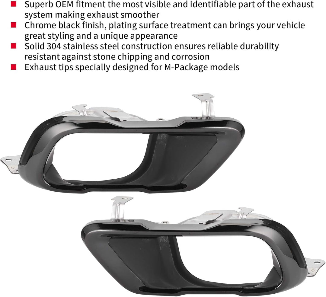 Qiilu Paar Chrom Schwarz Auspuffblenden Set Endrohrblende Fit für X5 G05 M Sport 2019+ O2d264