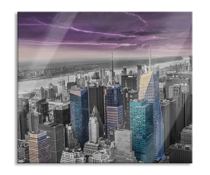 Skyline New York Gewitter Herdabdeckplatte & Spritzschutz aus Echtglas | Für Herd-Kochfelder | 60x52