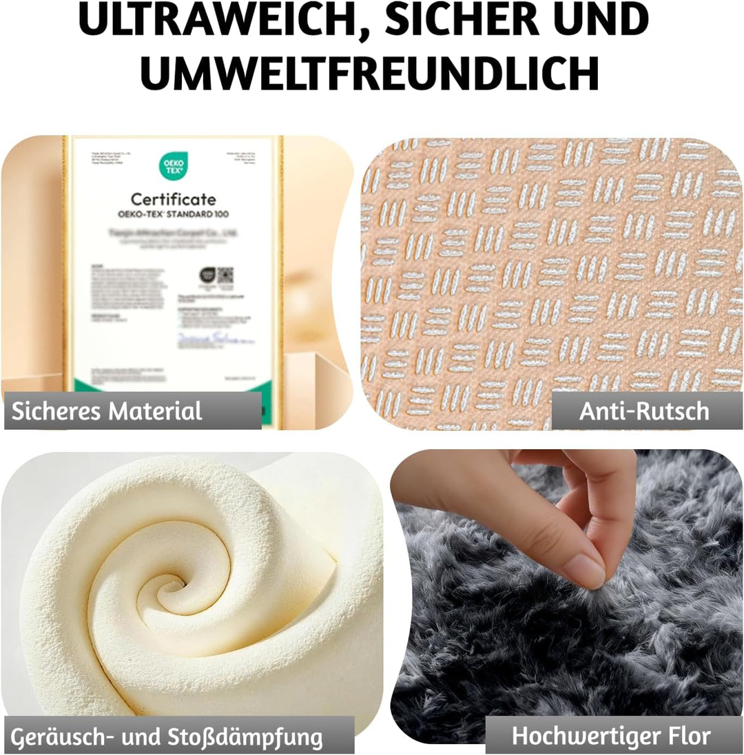 Teppich Rund Kinderzimmer 100 cm Dunkelgrau Schlafzimmer Hochflor-Teppich Waschbarer Buro Weicher Fl
