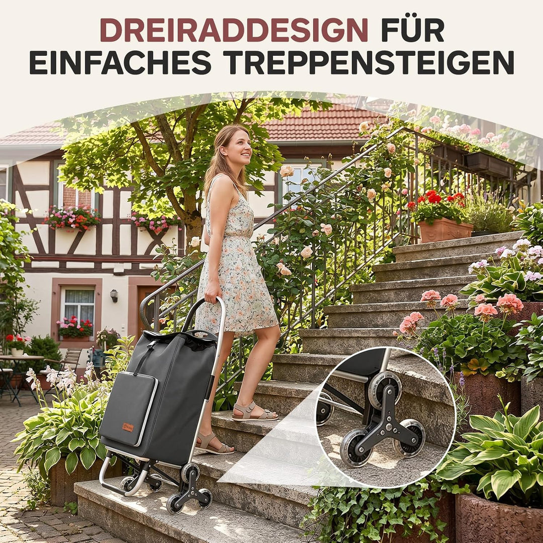 Sekey Einkaufstrolley Treppensteiger klappbar, 3-in-1 Einkaufswagen Grau, Grau