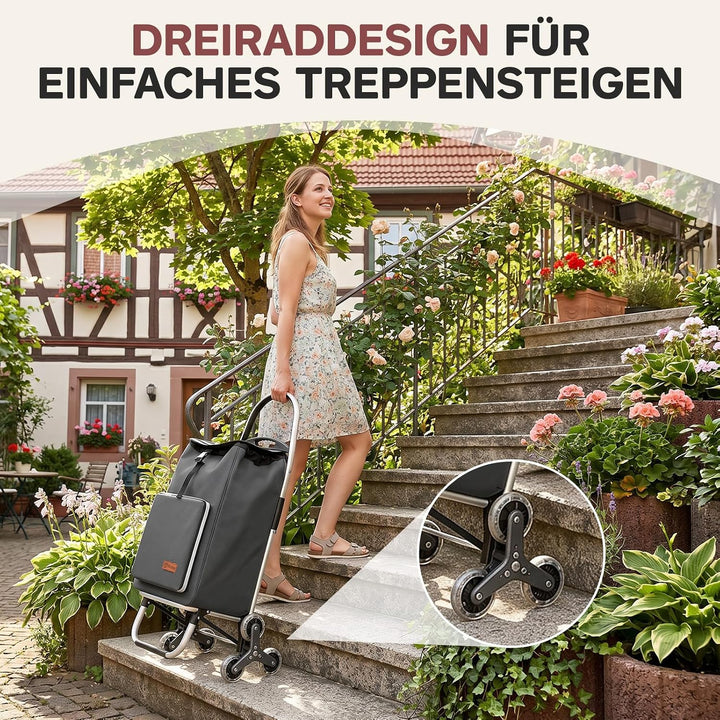 Sekey Einkaufstrolley Treppensteiger klappbar, 3-in-1 Einkaufswagen Grau, Grau