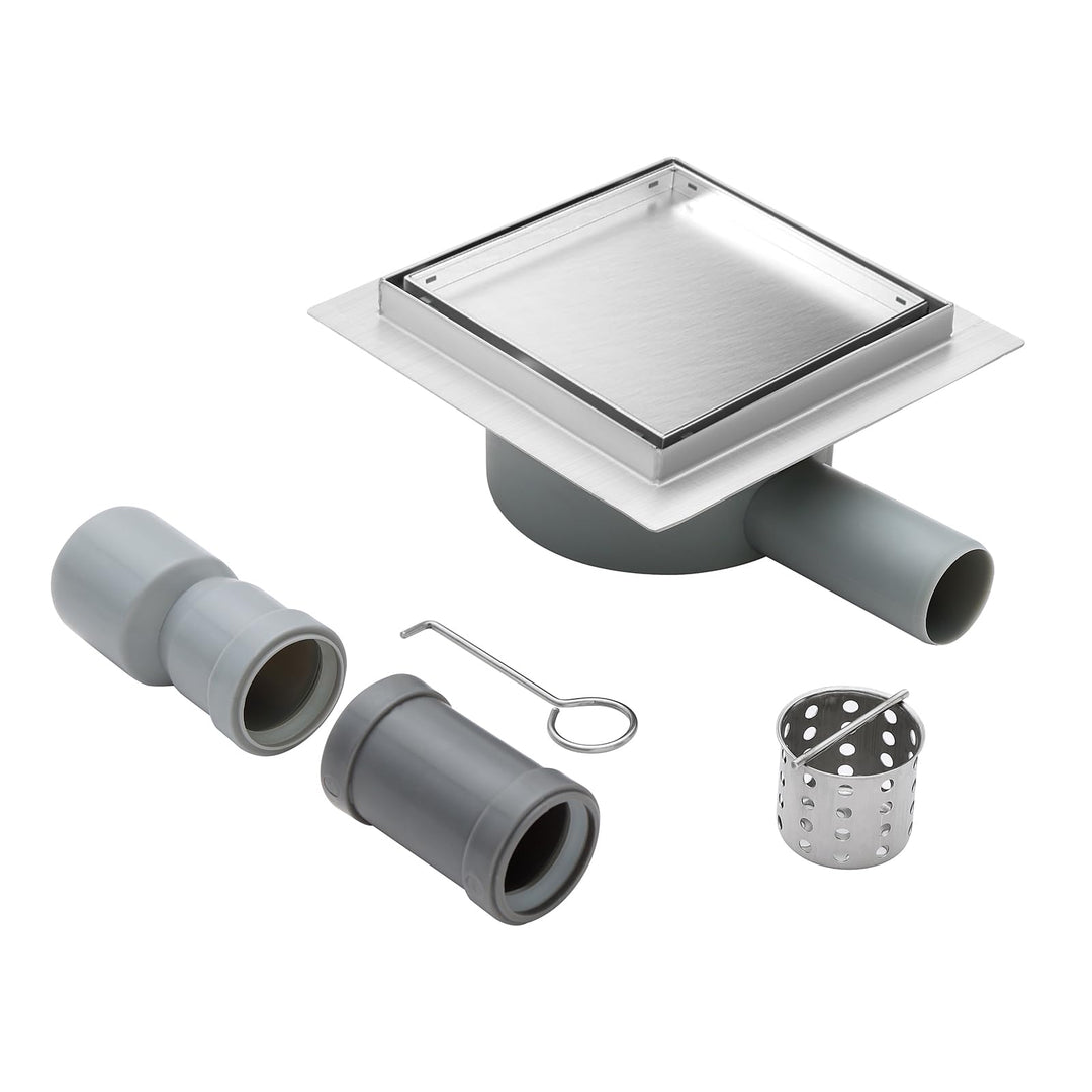 150 x 150 mm Duschrinne Quadratisch Edelstahl Bodenablauf mit 360° Siphon Geruchsstop, Haarfilter 2