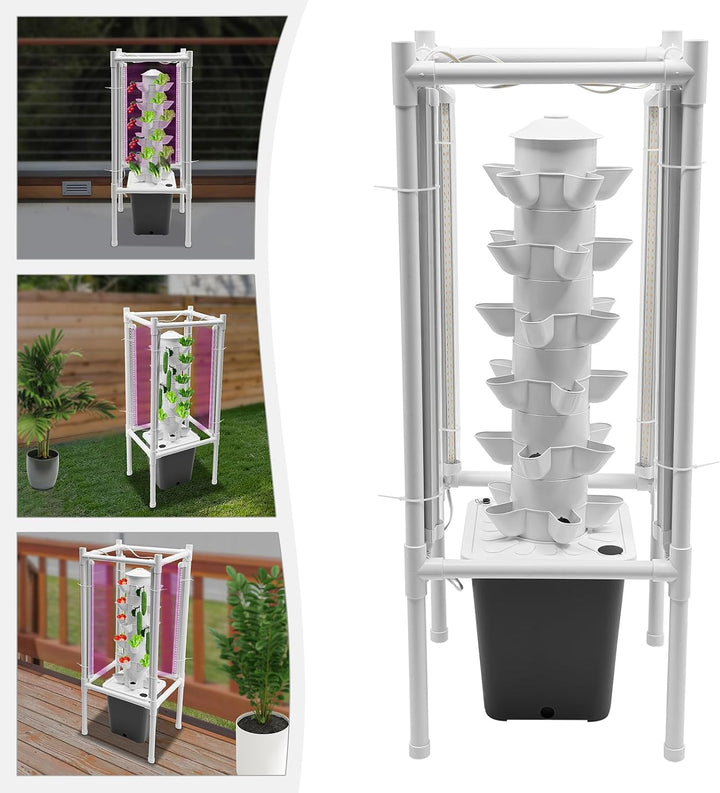 30 Löcher Hydroponik-anbauturm 6 Ebenen Vertikaler Pflanzständer mit LED Beleuchtung Wasserpumpe Zei