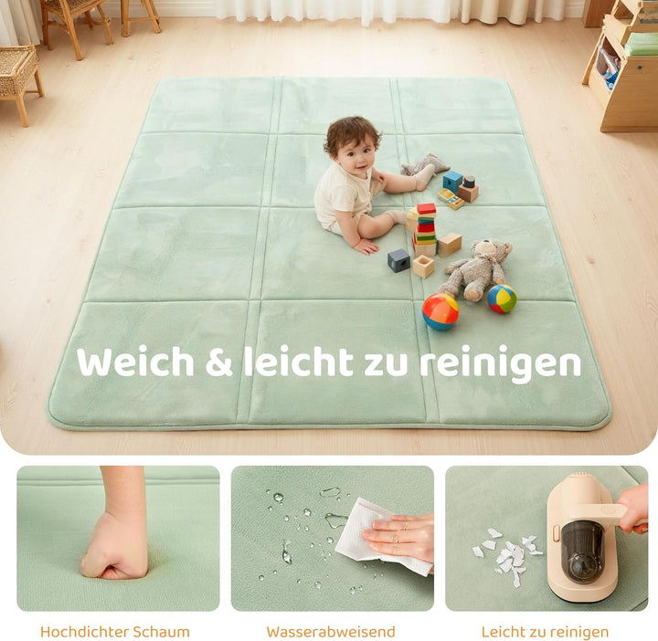 BYBYME 3cm Dicke Faltbare Krabbelmatte Baby, 150x200cm Spielmatte mit Rutschfester Unterseite, Weich