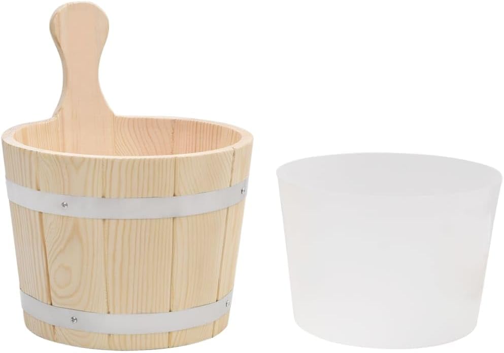 Saunakübel und Saunakelle Set aus massivem Kiefernholz mit 5 Liter Fassungsvermögen, 36 cm Langer Sc