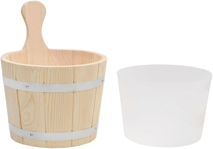 Saunakübel und Saunakelle Set aus massivem Kiefernholz mit 5 Liter Fassungsvermögen, 36 cm Langer Sc