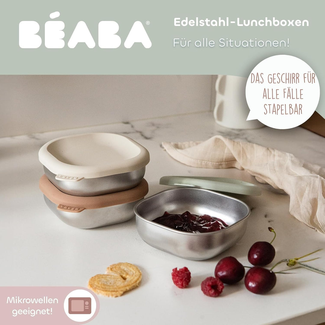 BÉABA Edelstahl-Babybreibehälter Set – Hermetische & Bruchsichere Aufbewahrungsdosen, Mikrowellen- &