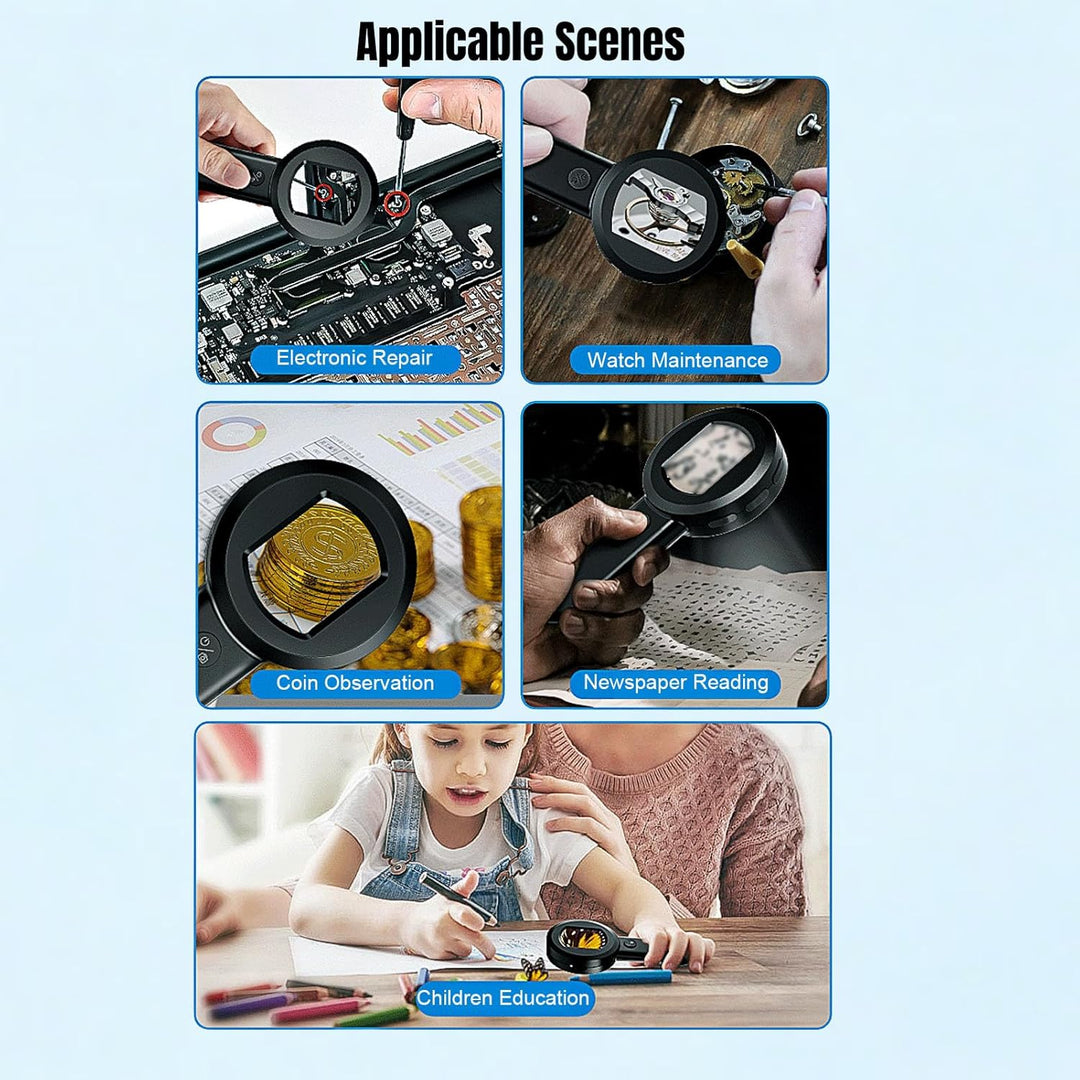 Digitales Lupe 2.0" IPS-Bildschirm 4X Digitale Handlupe mit 8 LED-Leuchten für Erwachsene, 16MP Hand