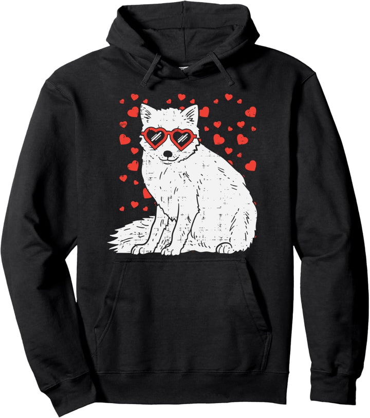 Arctic Snow Fox Heart Glasses Valentines Day Animal Gift Pullover Hoodie