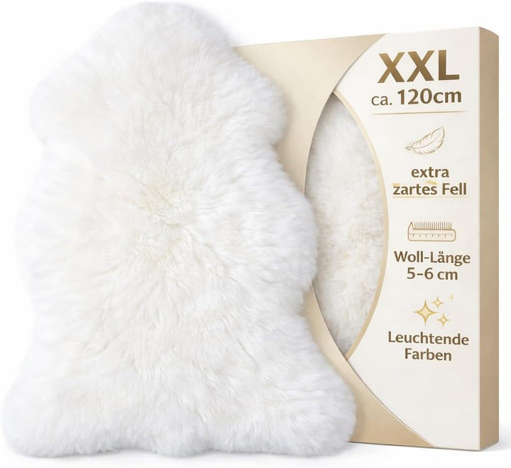 Extra grosses Super-Premium Schaffell, Kuschelfell von Lanabest. Weiss. Echtes Lammfell, geruchsarm