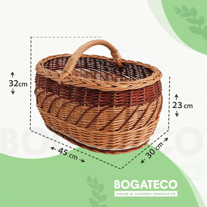 BOGATECO natürlicher Weidenkorb mit Griff| Grosser Einkaufskorb 45X30X23| Handgewebt, in vier Farben