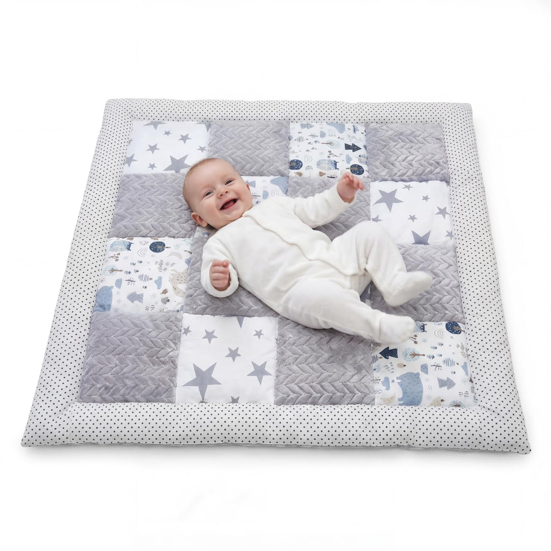 DANKA® Extra dicke Krabbeldecke 100x100 cm – 100% Baumwolle – weich &amp; sicher auf harten Böden – falt