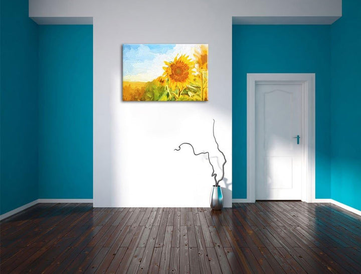 Pixxprint Sonnenblumenfeld als Leinwandbild/Grösse: 100x70 cm/Wandbild/Kunstdruck/fertig bespannt, 1