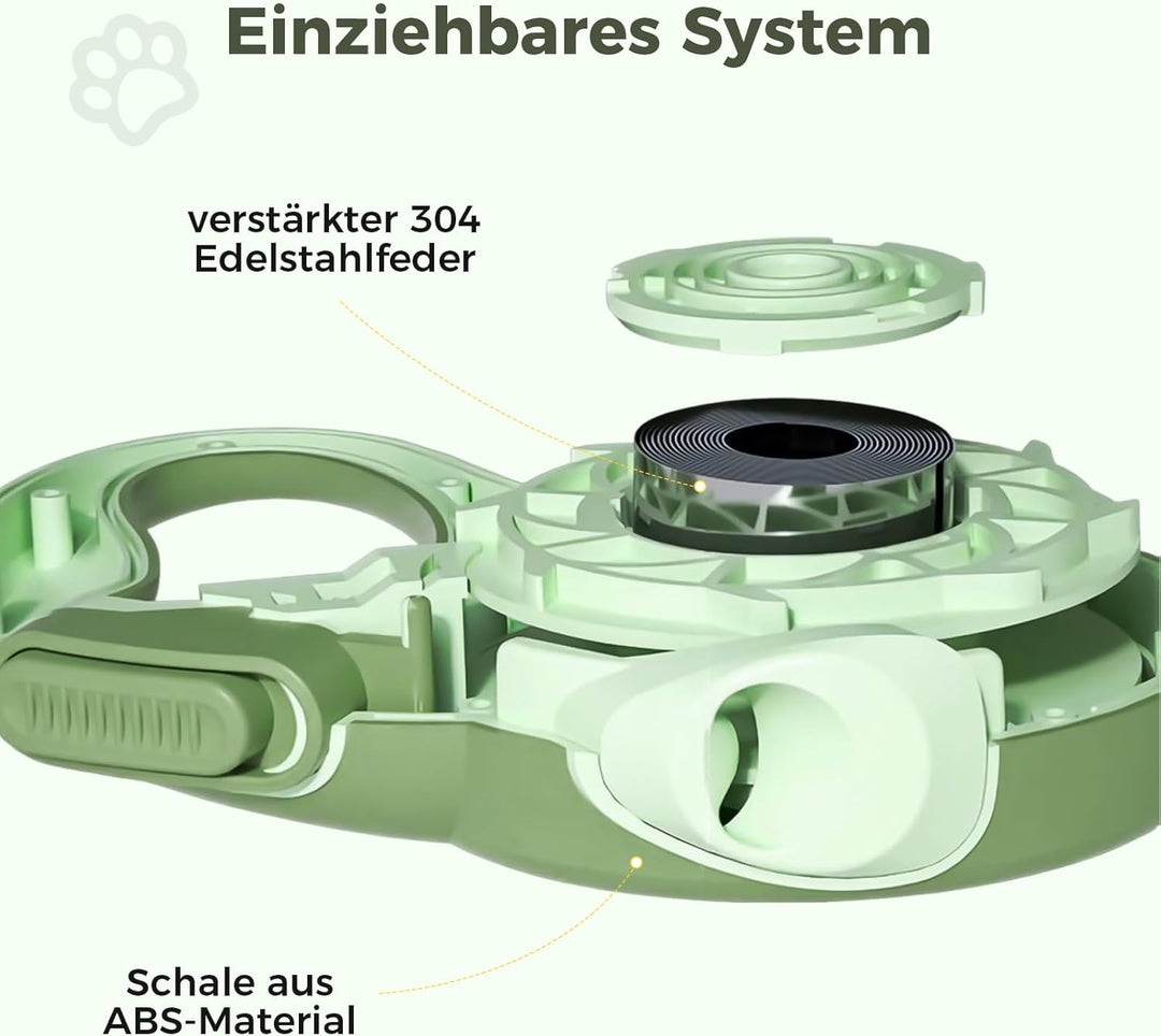 Einziehbare Hundeleine 8m, Rollleine mit bissfesten Stahlseil & Kottaschenhalter, Verhedderungsfreie