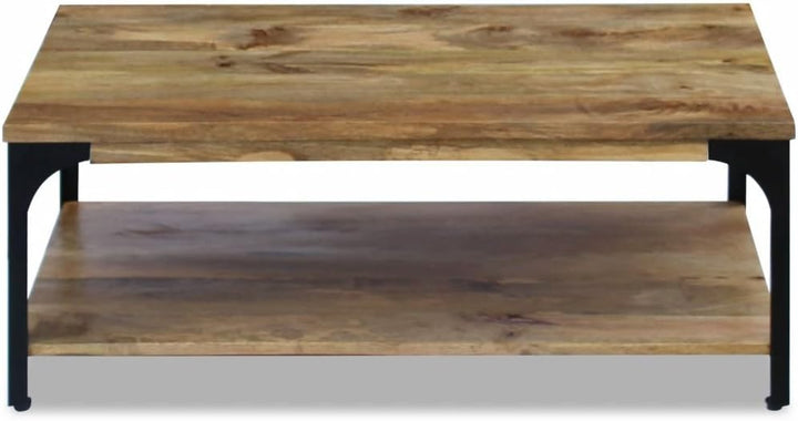 Festnight Couchtisch Kaffeetisch Sofatisch Mangoholz Stahlrahmen Beistelltisch mit Ablagefach zur Au