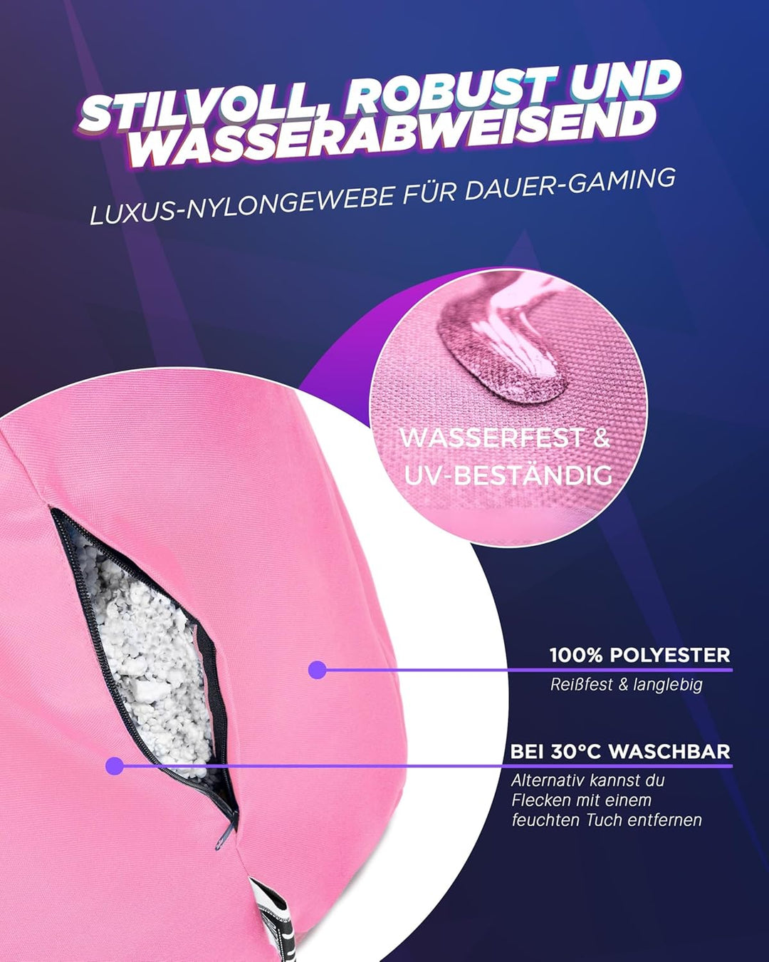 PATCH HOME Gamer Sessel in 2 verschiedenen Grössen und 25 XL - 75cm Durchmesser, 30cm Sitzhöhe, 80cm