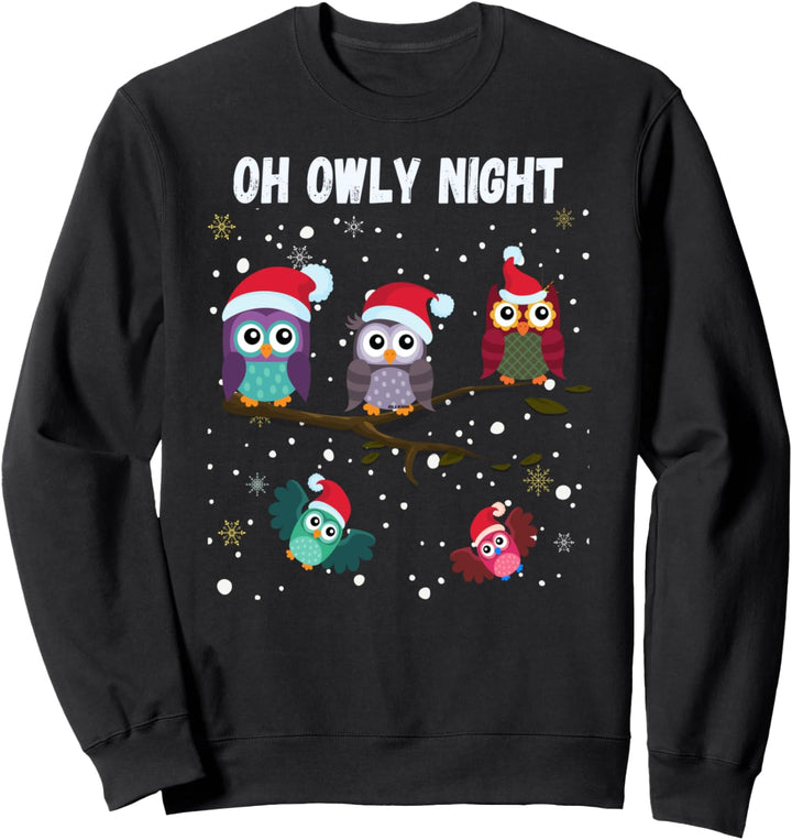 Lustige süsse Weihnachtseulen in Weihnachtsmannmützen Oh Holy Owly Night Sweatshirt