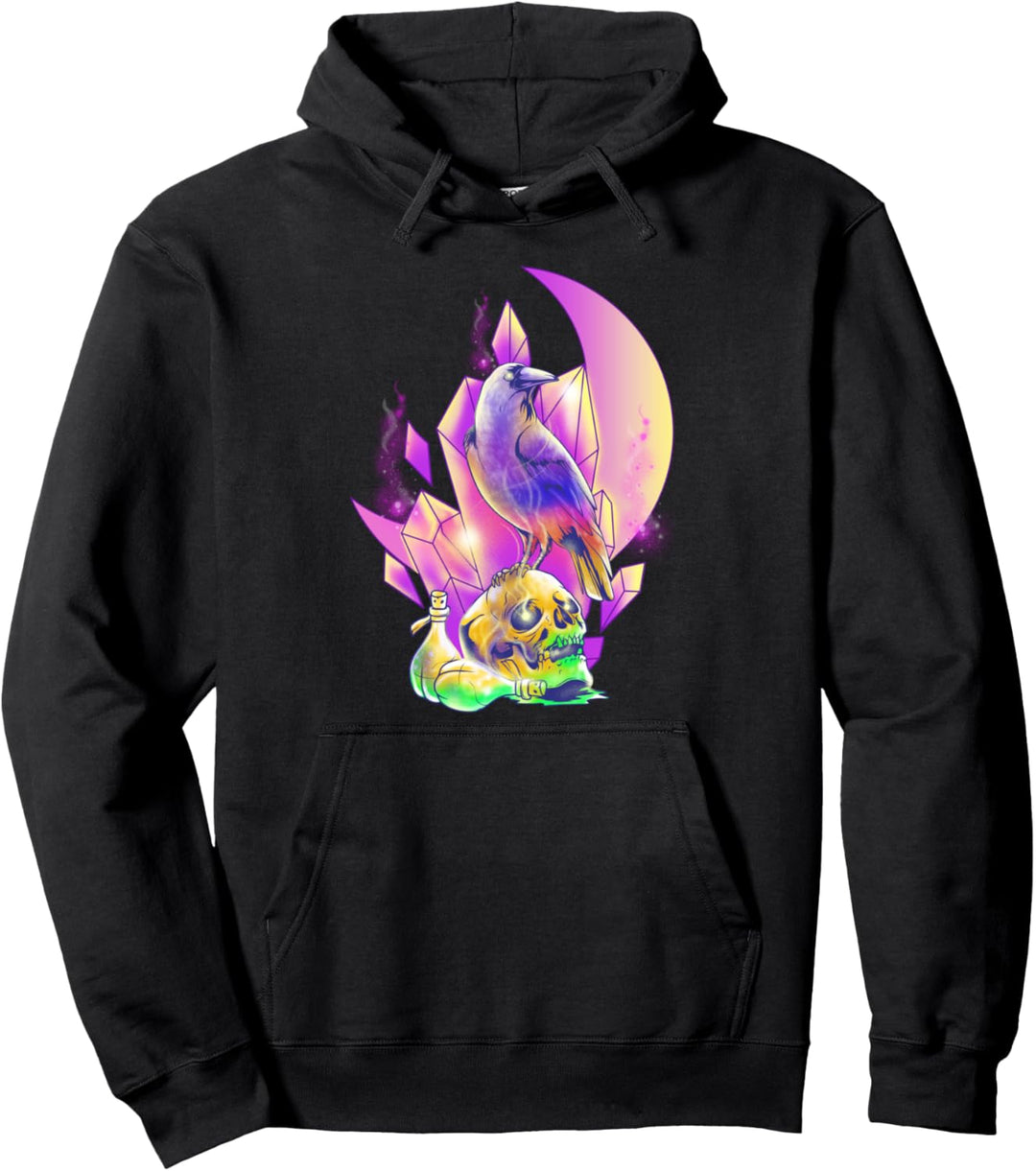 Skull & Crow RPG Gamer Fantasy Gaming Elements Pastel Art Pullover Hoodie