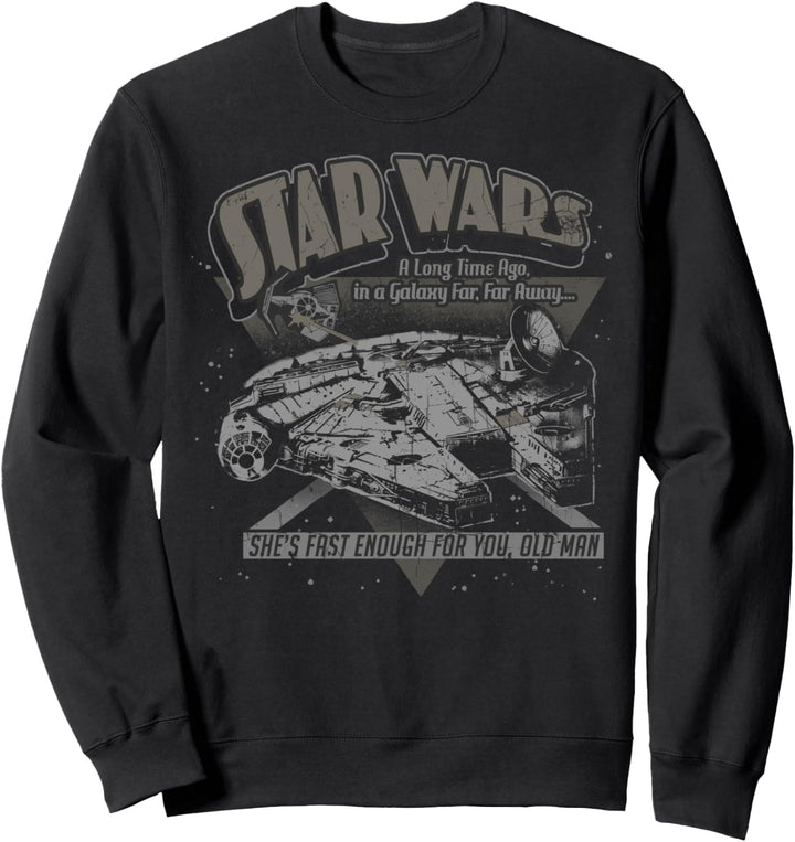 Star Wars Millennium Falcon In A Galaxy Far Away Faded Text Sweatshirt