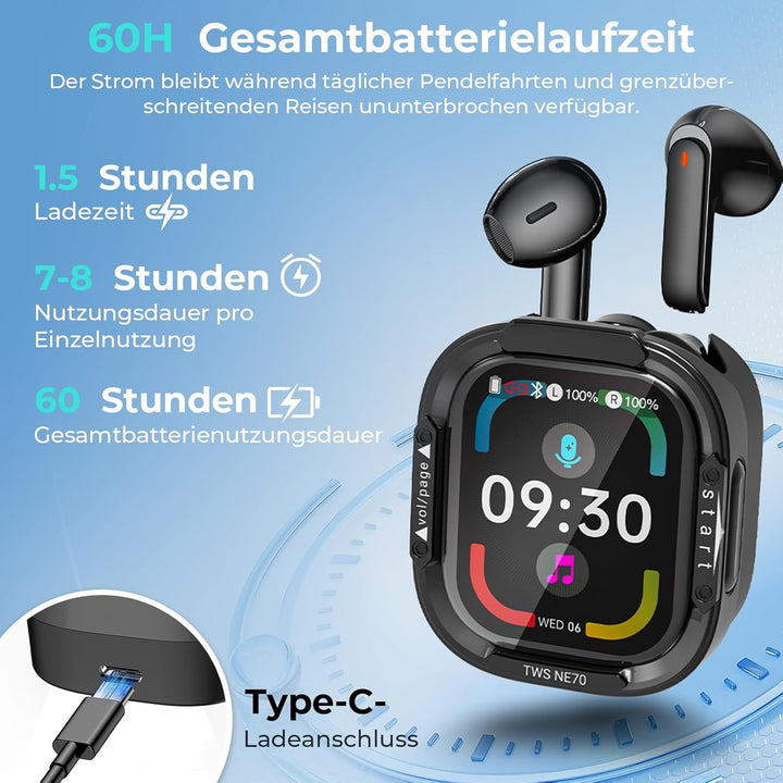 NE70 Übersetzungskopfhörer in Echtzeit 150 Sprachen mit APP, 60 Std, LCD | 9 Übersetzungsmodi, Bluet