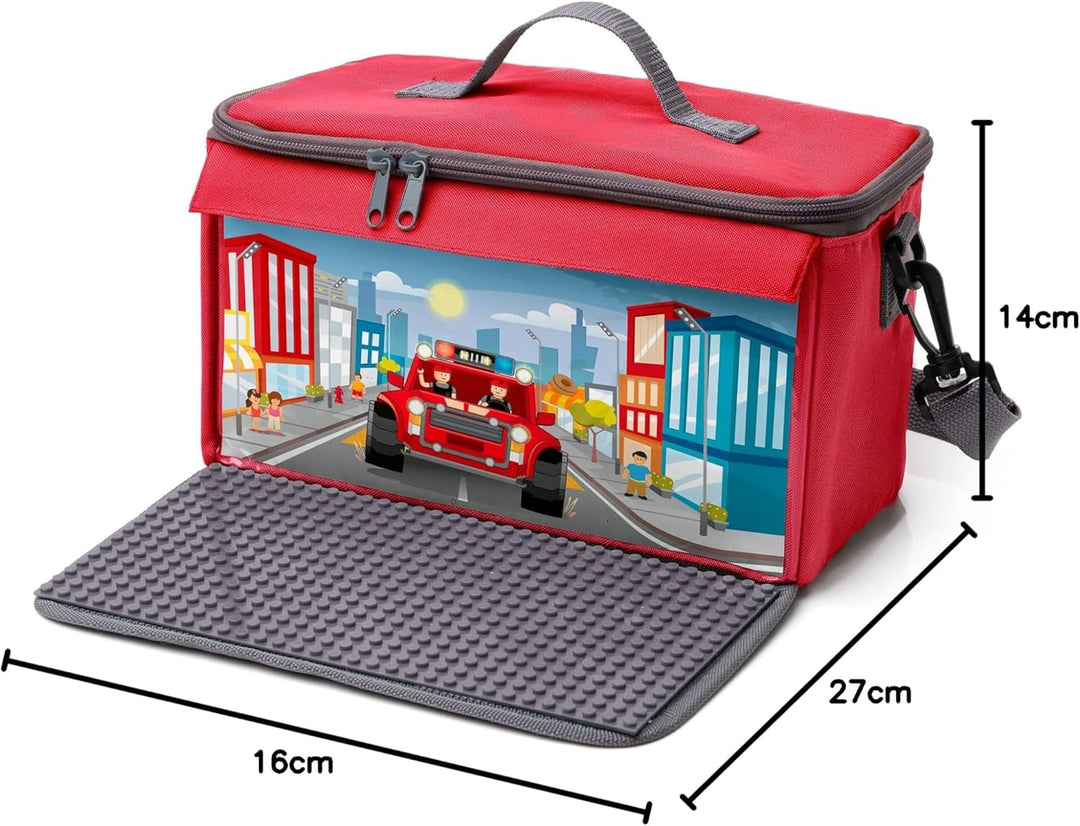 fantifant Baustein Tasche für Lego mit ausklappbarer Bauplatte kompatibel mit Lego Tasche MIT AUSTAU