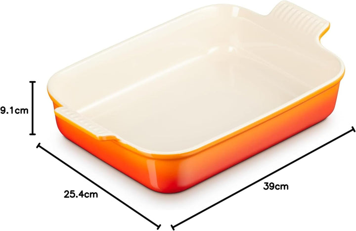 Le Creuset Rechteckige Auflaufform Tradition aus Steinzeug, 32 cm, 2.31 kg, Ofenrot, 71102320900001