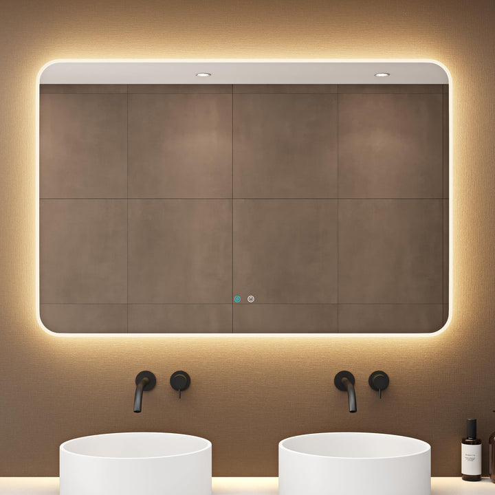 dopporo LED Badspiegel 120x80cm Badzimmerspiegel mit Beleuchtung Spiegel mit Dimmbar runden Ecken Wa