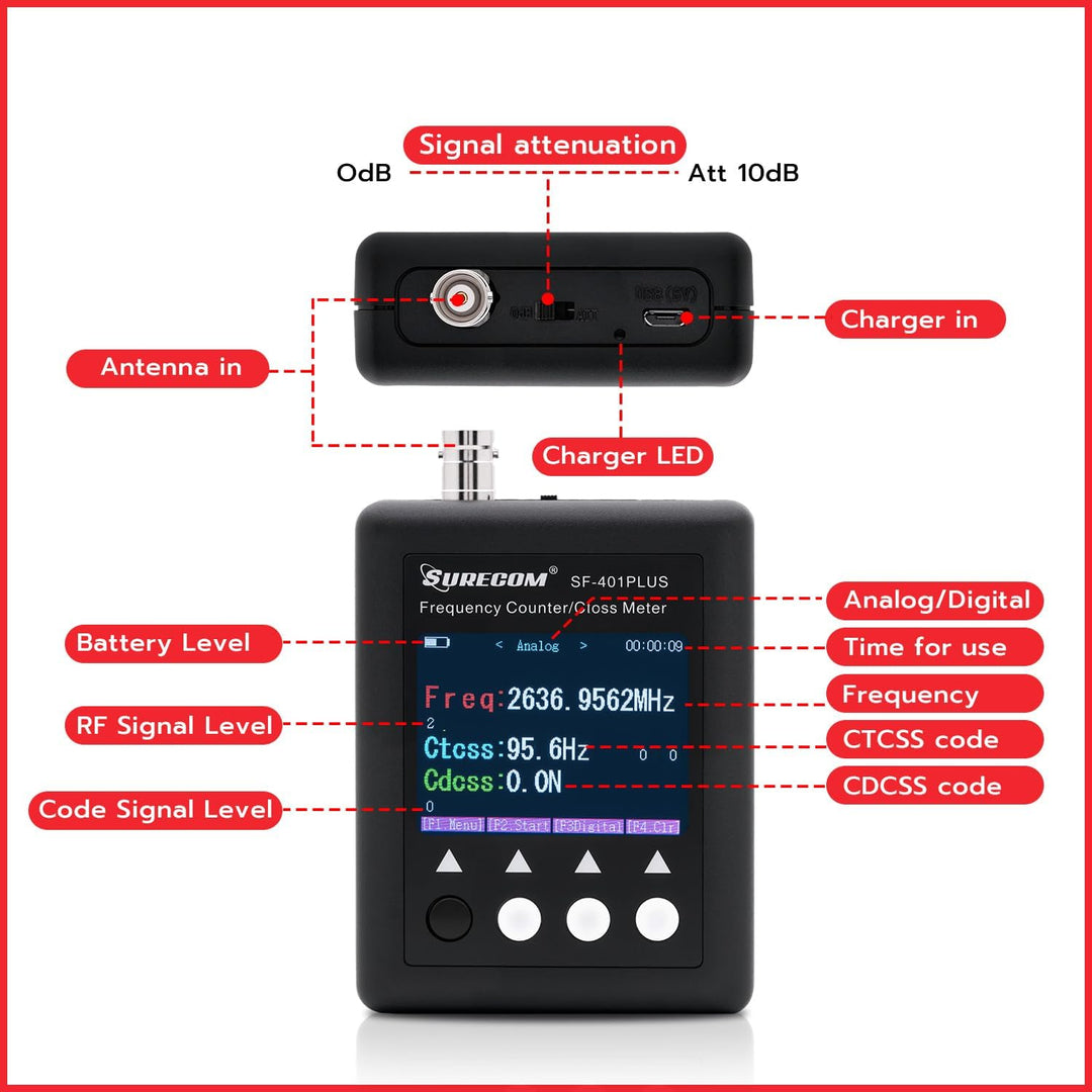 Gam3Gear Surecom SF401 Plus 27Mhz-3000Mhz tragbares Funk-Frequenzzähler-Messgerät mit CTCCSS DCS-Dec