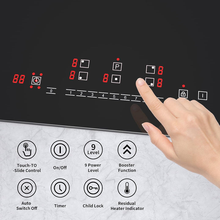 IsEasy Induktionskochfeld, 90cm elektrisches Induktionskochfeld – (8600W, 5 Kamine, schwarzes Glas,