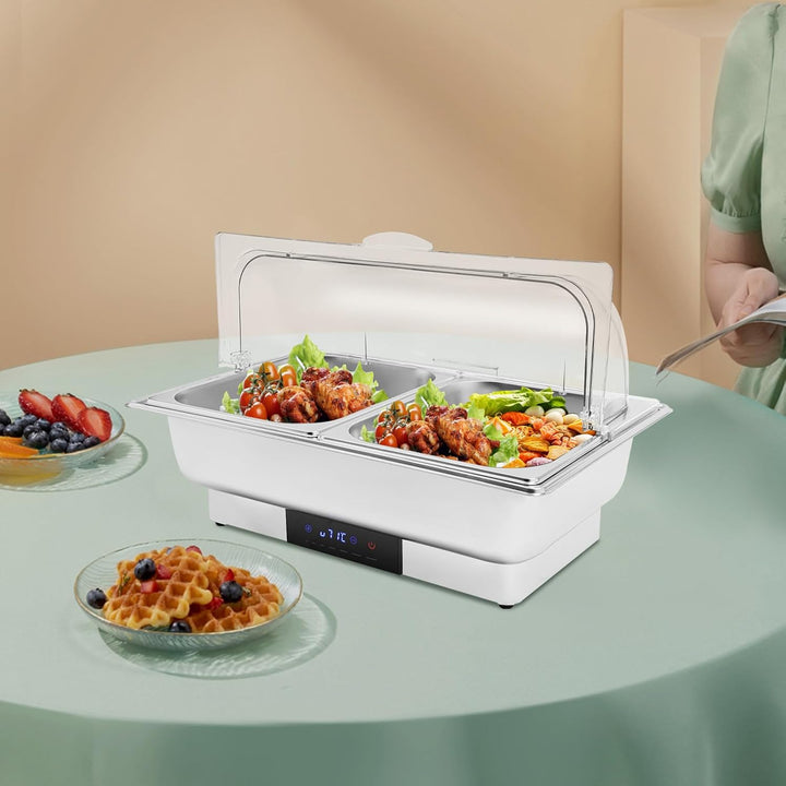 Elektrischer Buffetwärmer, Buffet mit LED-Display, 600 W, Buffet mit 2 Becken aus Edelstahl, einstel