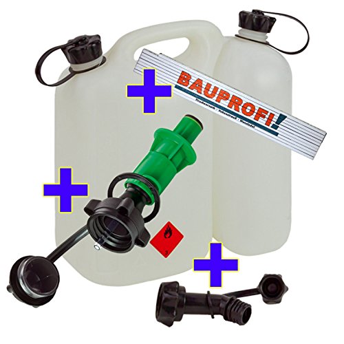 Doppelkanister transparent 5,5+3L PLUS Sicherheitseinfüllsystem grün &amp; Ausgiesser Kombikanister mit