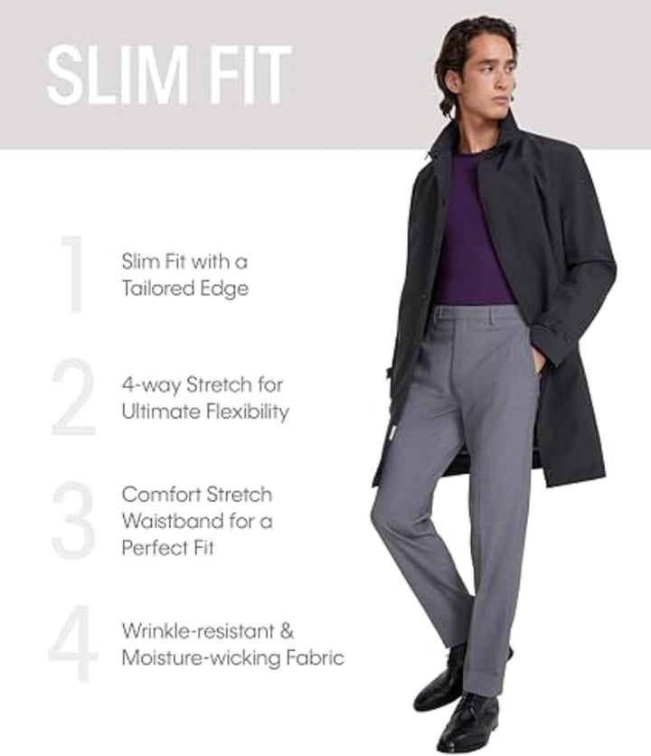 Calvin Klein Herren Slim Fit Kleid Klassische Hose 38W / 30L Grau, 38W / 30L Grau