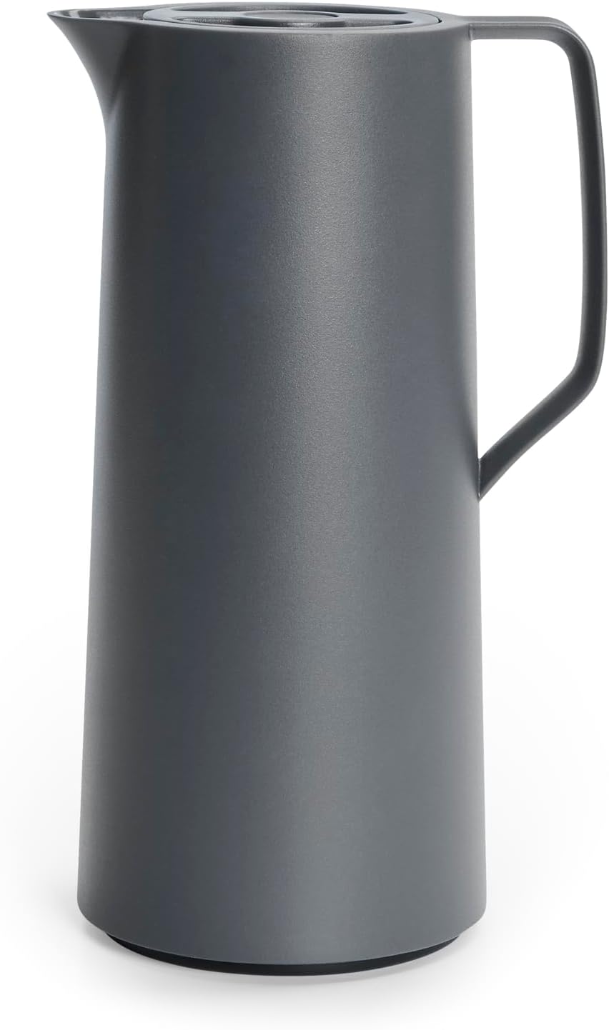Emsa N41701 Motiva Isolierkanne | 1 Liter | Quick-Press-Verschluss | 12h heiss, 24h kalt | Glaskolbe