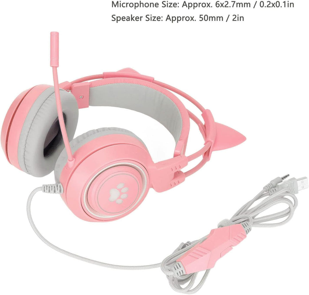 Elprico Gaming-Headset, Abnehmbares Katzenohr, USB + 3,5-mm-Stecker, Gaming-Kopfhörer, Unterstützt L