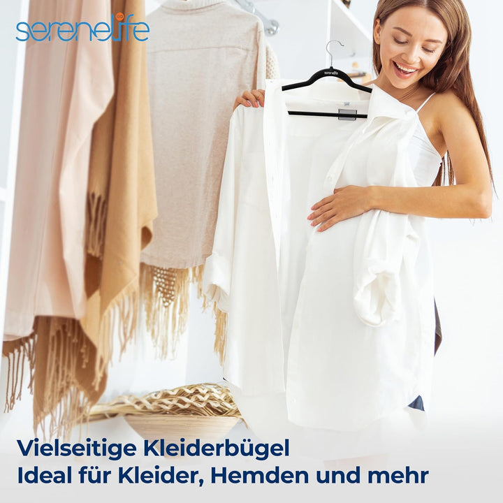 SereneLife 100 Kleiderbügel Schwarz &amp; Rutschfest– Kleiderbügel Samt &amp; Platzsparend mit drehbarem Hak