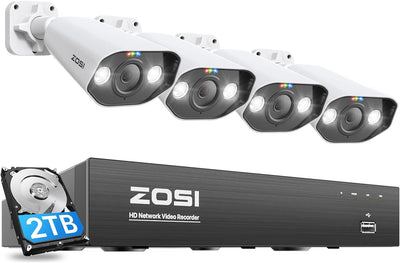 ZOSI 5MP Überwachungskamera Aussen Set, 8CH 4K 2TB HDD NVR und 4X 5MP PoE IP Outdoor Kamera, 2-Wege