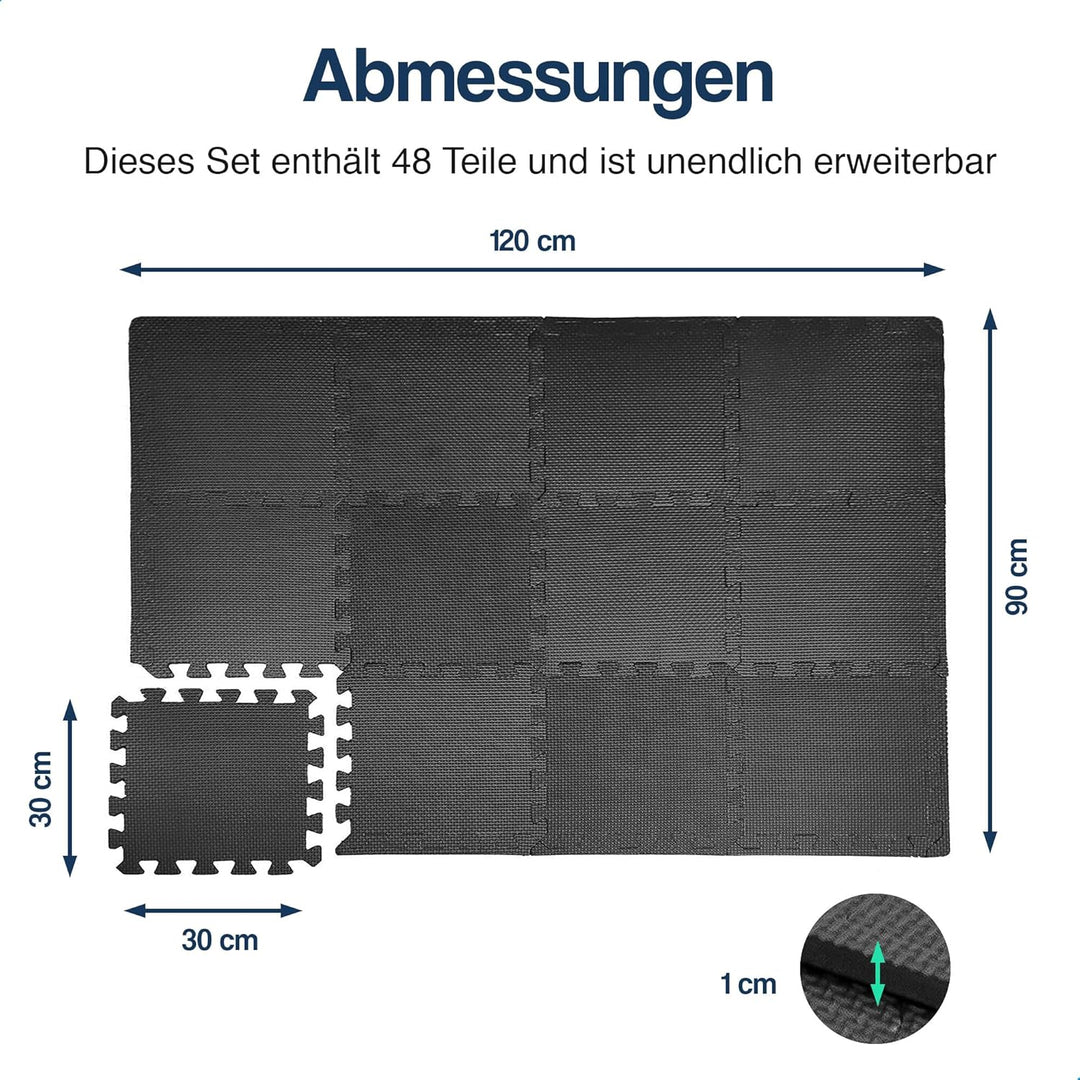Hulser Fitness Puzzlematte - 30 x 30 cm - Bodenschutzmatten für Sporträume - Unterlegmatte, Fitnessm
