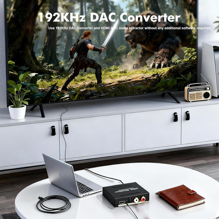 HDMI Audio Extractor, HDMI Audio Splitter 192KHz DAC Wandler Metall ARC Extraktor, 4K@30Hz Unterstüt