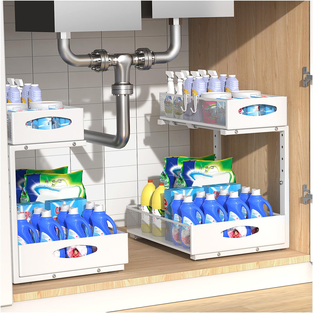 Housolution Unter Waschbecken Spüle Organizer Unterschrank Regal, Weiss | Robustes Metall, Höhenvers