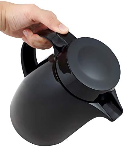 Helios Servitherm Thermoskanne Schwarz 1,0L – 6h Heiss - Hält Getränke heiss & kalt – Einhandbedienu