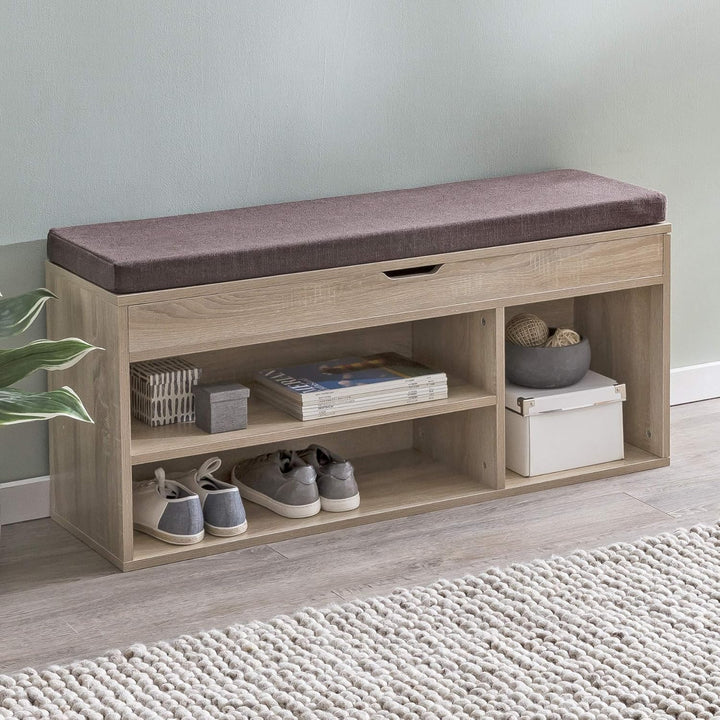 Wohnling Schuhbank WL5.344 mit Sitzfläche Garderoben-Bank Holz 104x51x32 cm Sonoma, Holzbank klein g
