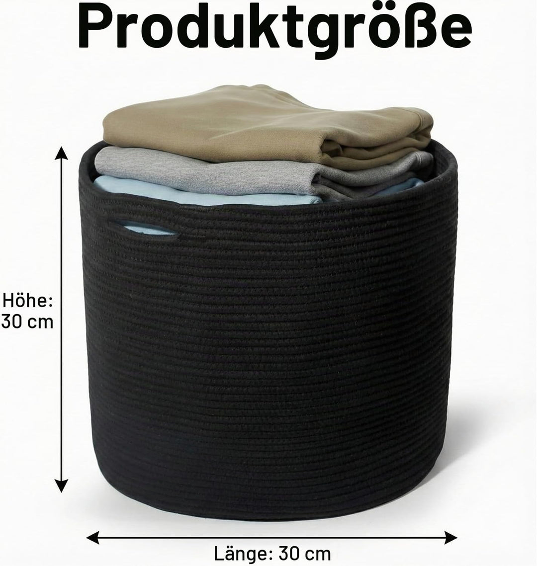 Wäschekorb, 30 x 30 cm Gewebter Aufbewahrungskorb mit Griffen wäschekorb schwarz, Körbe für Regal, k