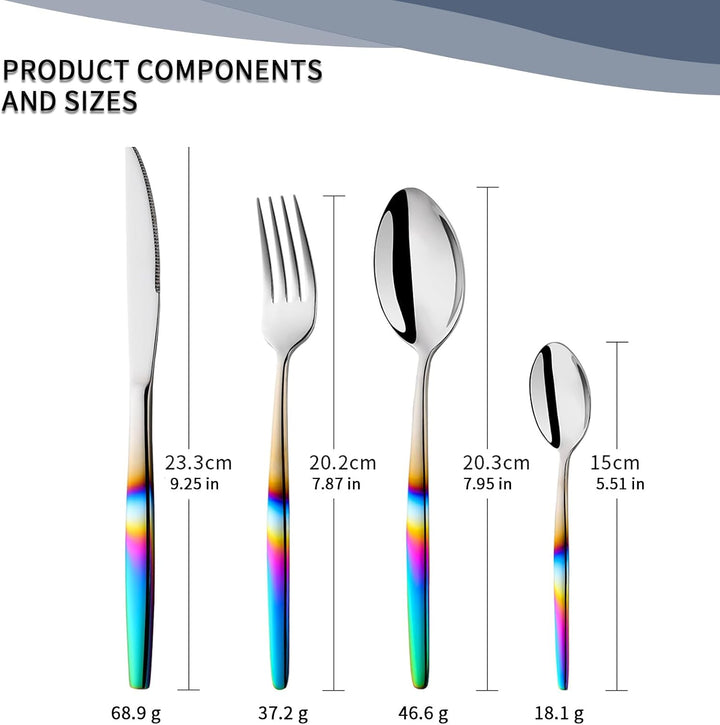 YDware Besteck Regenbogen Gradient, 16 Stück Besteck Set für Haus Küche Restaurant Gabeln Löffel Tee