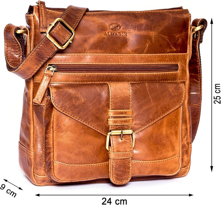 ALMADIH Premium Leder Damentasche Umhängetasche Abby - praktische Ledertasche Handtasche Schultertas