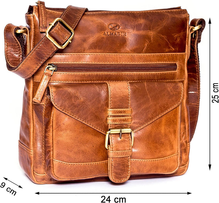 ALMADIH Premium Leder Damentasche Umhängetasche Abby - praktische Ledertasche Handtasche Schultertas