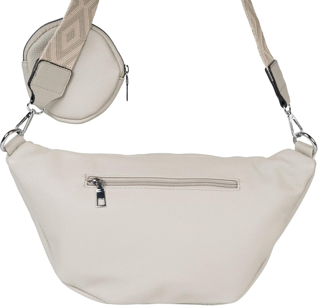 styleBREAKER Damen Halbmond Crossbody Schultertaschen Set 3-Teilig, Schultergurt mit Muster, Schlüss