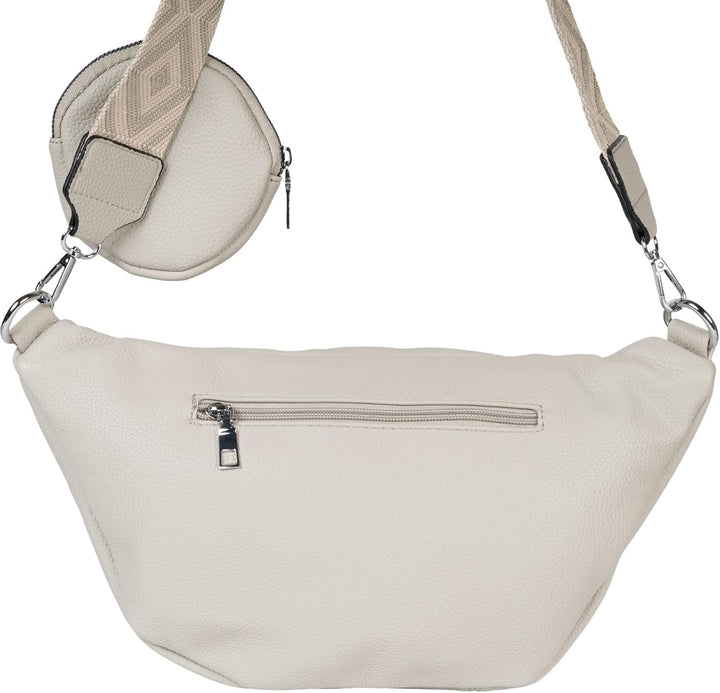styleBREAKER Damen Halbmond Crossbody Schultertaschen Set 3-Teilig, Schultergurt mit Muster, Schlüss